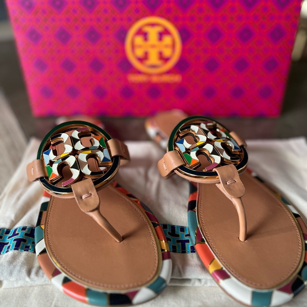 Tory Burch Miller enamel Aged Vachetta sandals